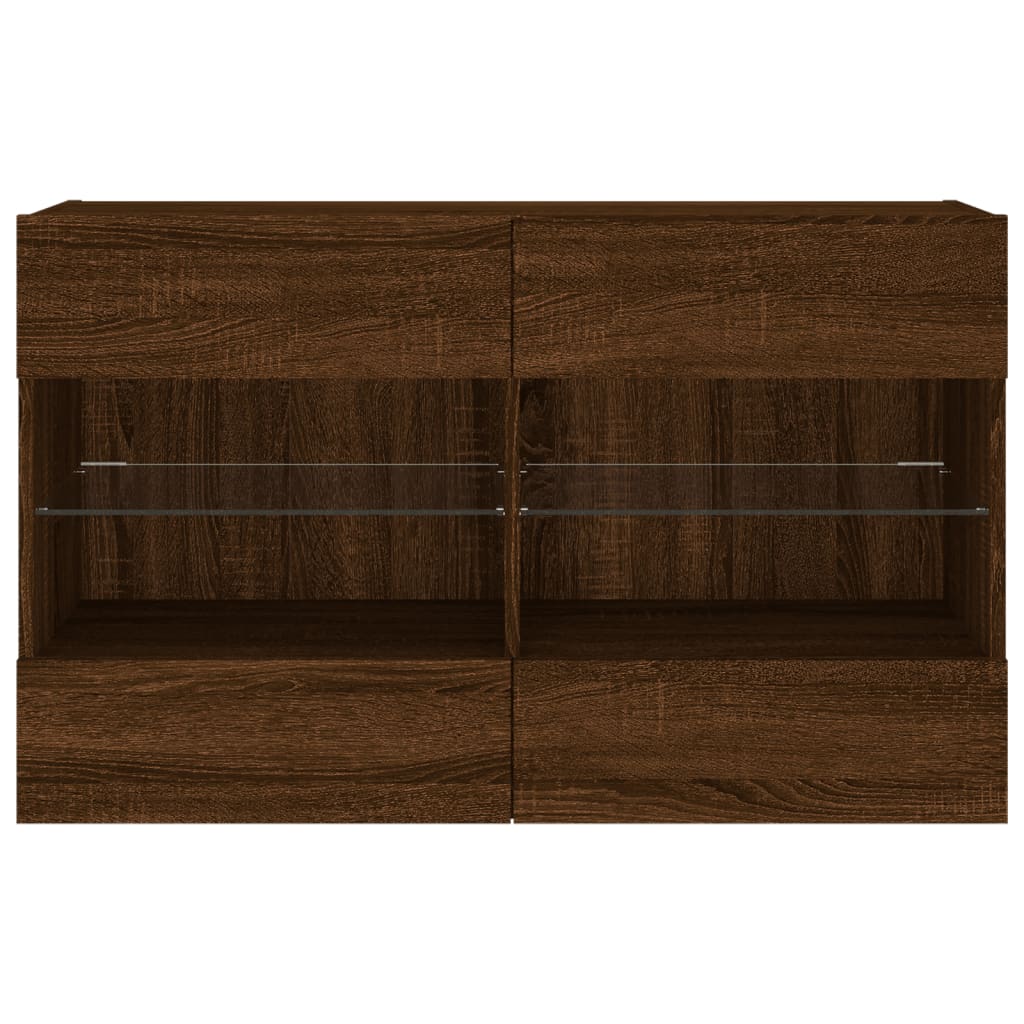 vidaXL Comodă TV de perete cu lumini LED, stejar maro, 98,5x30x60,5 cm vidaXL Comodă TV de perete cu lumini LED, stejar maro, 98,5x30x60,5 cm