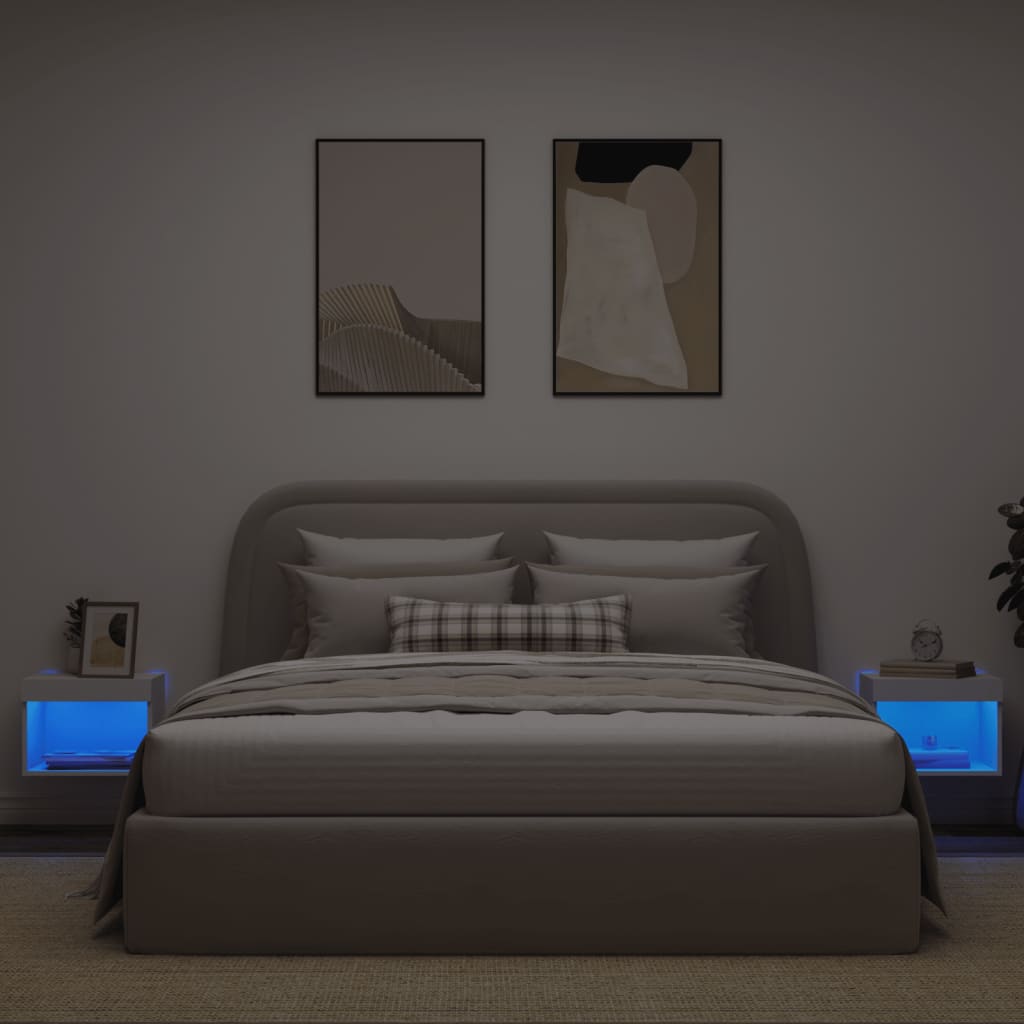 vidaXL Noptiere cu lumini LED montate pe perete, 2 buc., alb vidaXL Noptiere cu lumini LED montate pe perete, 2 buc., alb