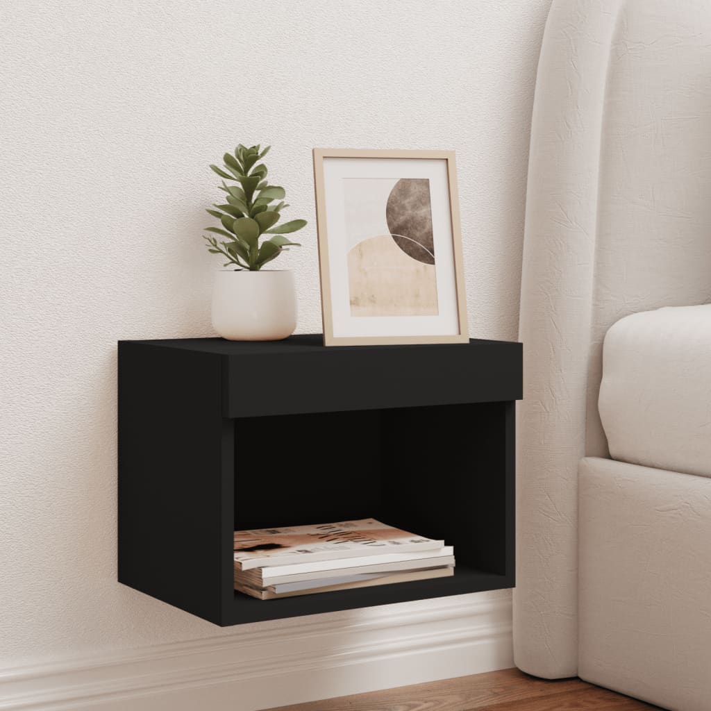 vidaXL Noptieră cu lumini LED montată pe perete, negru vidaXL Noptieră cu lumini LED montată pe perete, negru