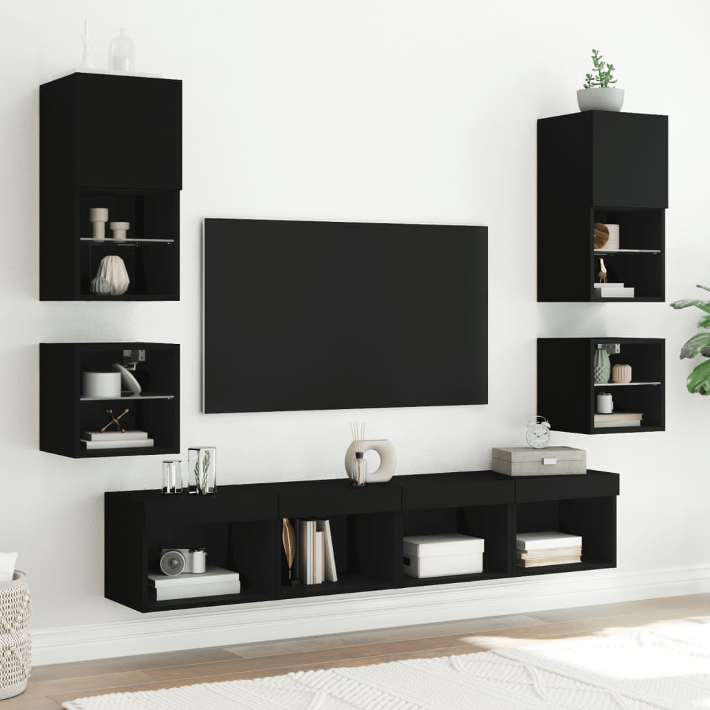 vidaXL Noptieră cu lumini LED montată pe perete, negru vidaXL Noptieră cu lumini LED montată pe perete, negru