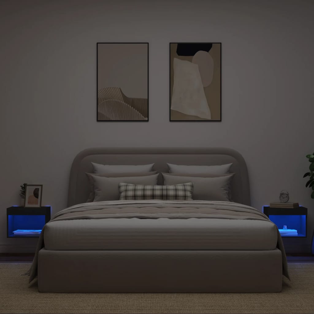 vidaXL Noptiere cu lumini LED montate pe perete, 2 buc., negru vidaXL Noptiere cu lumini LED montate pe perete, 2 buc., negru
