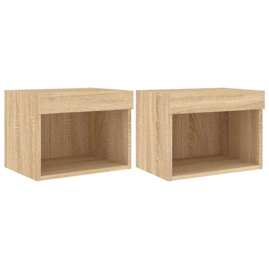 vidaXL Noptiere cu lumini LED montate pe perete, 2 buc., stejar sonoma vidaXL Noptiere cu lumini LED montate pe perete, 2 buc., stejar sonoma