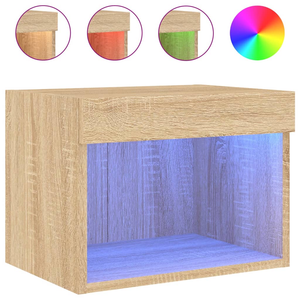 vidaXL Noptiere cu lumini LED montate pe perete, 2 buc., stejar sonoma vidaXL Noptiere cu lumini LED montate pe perete, 2 buc., stejar sonoma