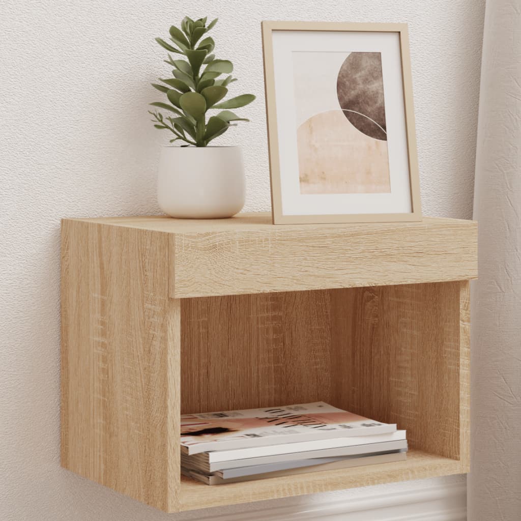 vidaXL Noptiere cu lumini LED montate pe perete, 2 buc., stejar sonoma vidaXL Noptiere cu lumini LED montate pe perete, 2 buc., stejar sonoma