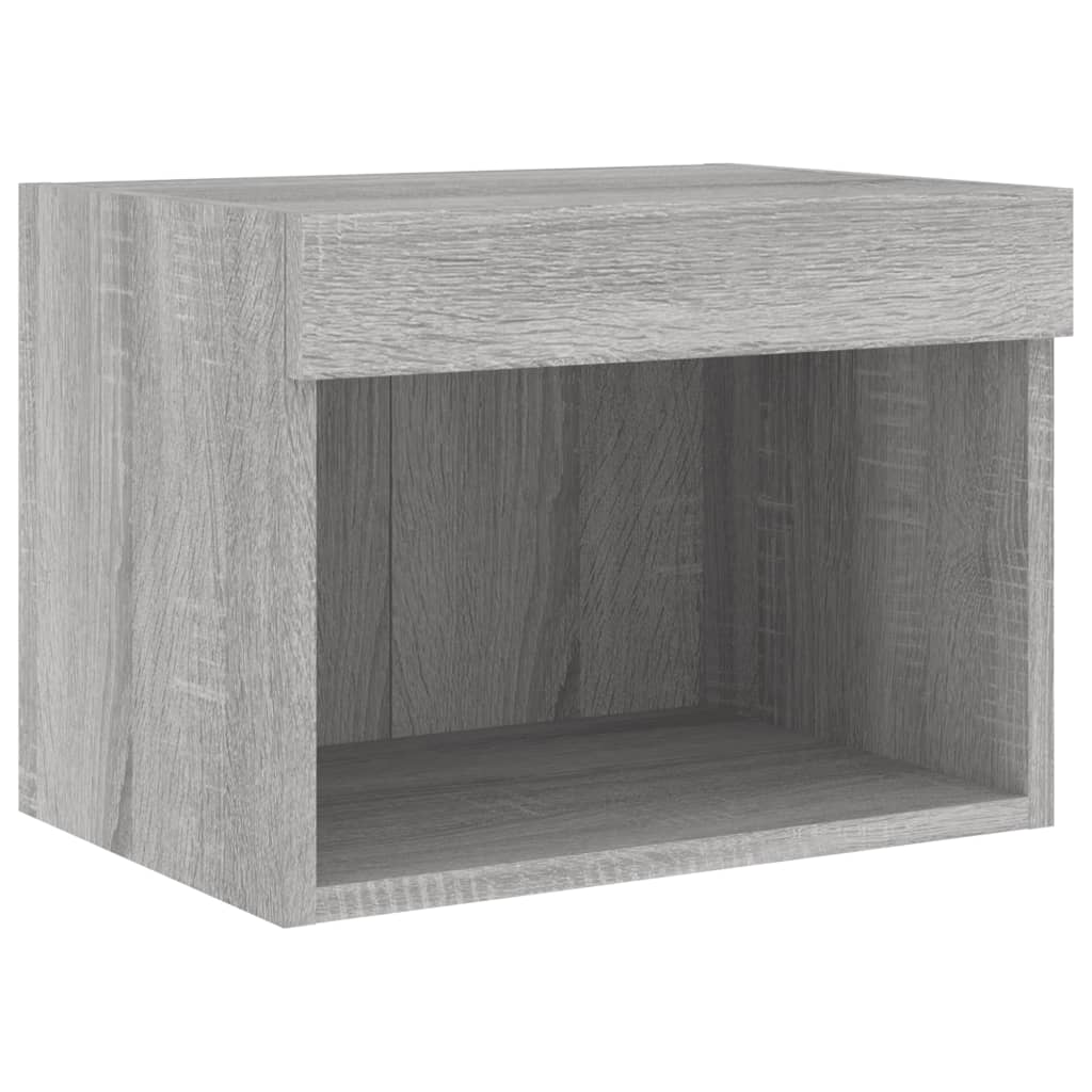 vidaXL Noptiere cu lumini LED montate pe perete, 2 buc.,stejar fumuriu vidaXL Noptiere cu lumini LED montate pe perete, 2 buc.,stejar fumuriu
