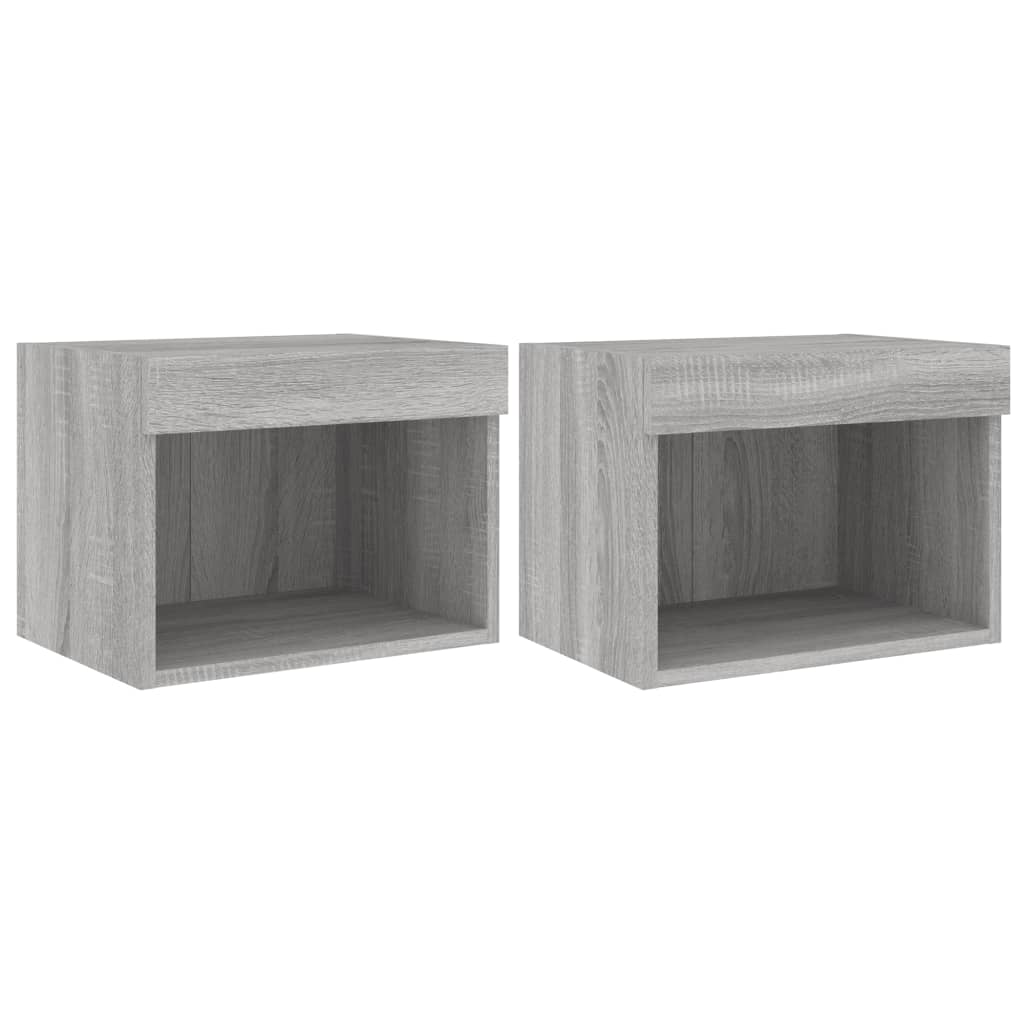 vidaXL Noptiere cu lumini LED montate pe perete, 2 buc., gri sonoma vidaXL Noptiere cu lumini LED montate pe perete, 2 buc., gri sonoma