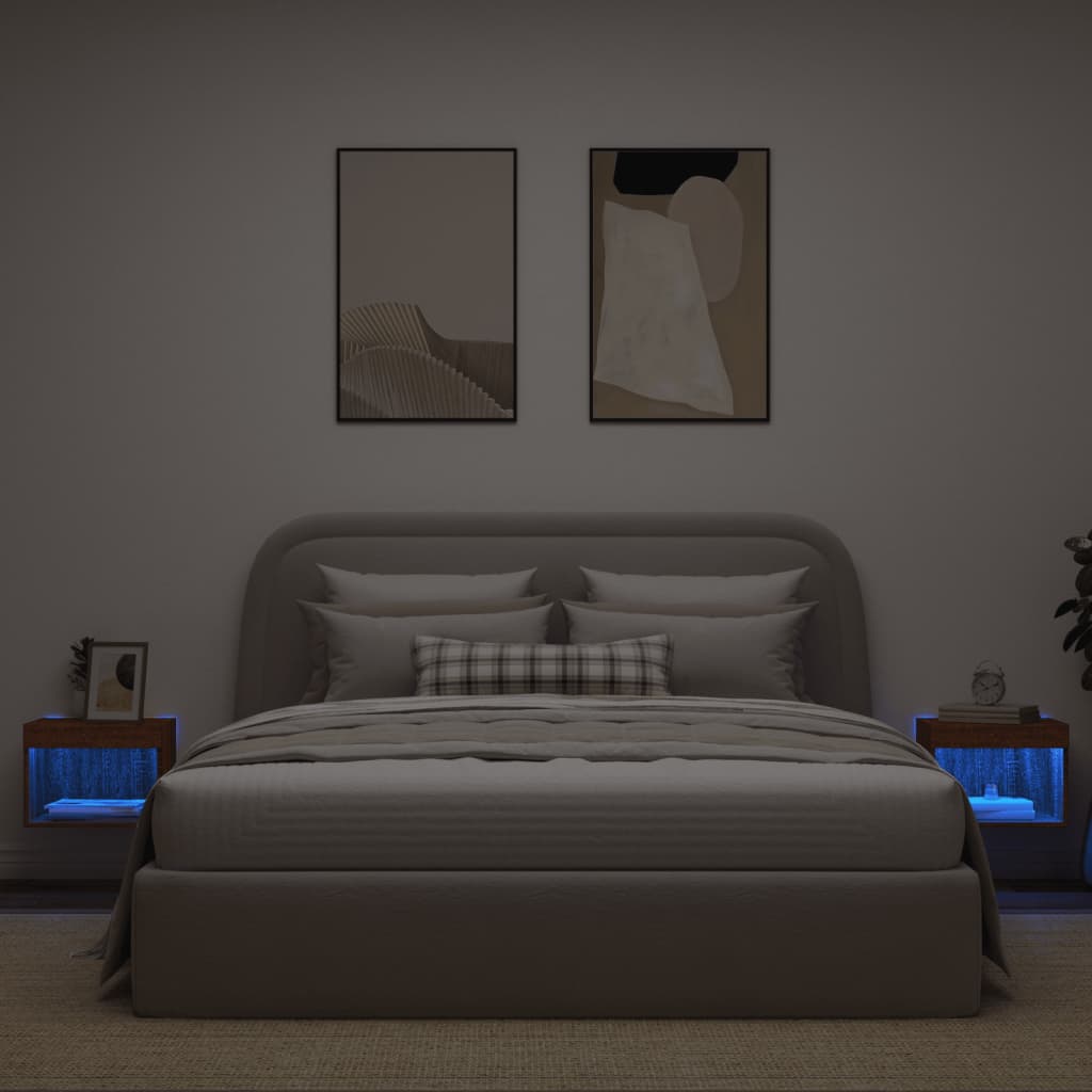 vidaXL Noptiera cu Lumini LED Montate pe perete 2 buc Stejar Maro