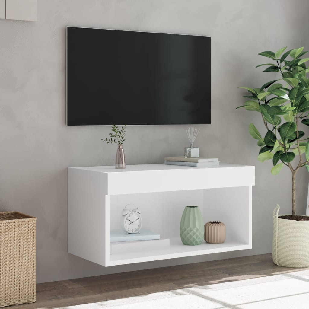 vidaXL Comodă TV cu lumini LED, alb, 60x30x30 cm vidaXL Comodă TV cu lumini LED, alb, 60x30x30 cm