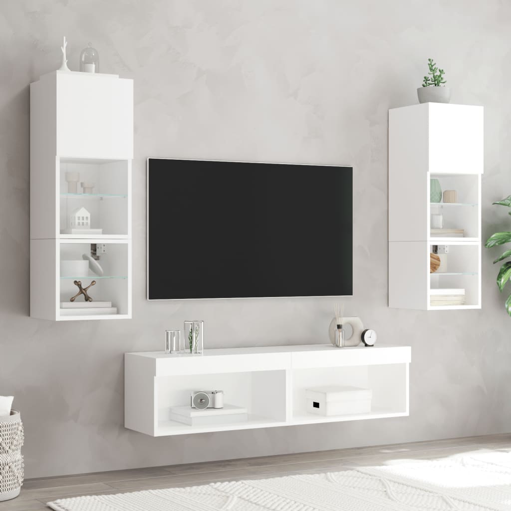 vidaXL Comode TV cu lumini LED, 2 buc., alb, 60x30x30 cm
