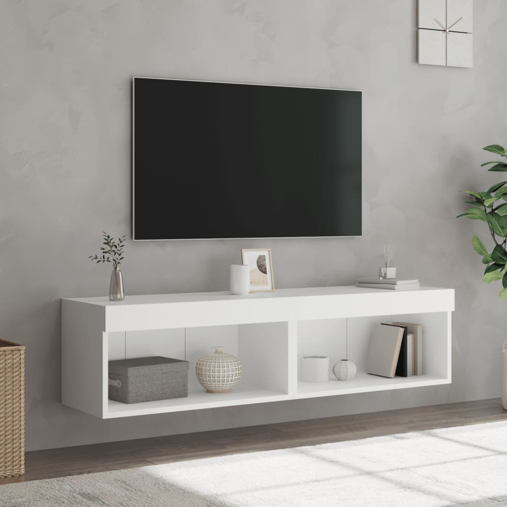 vidaXL Comode TV cu lumini LED, 2 buc., alb, 60x30x30 cm