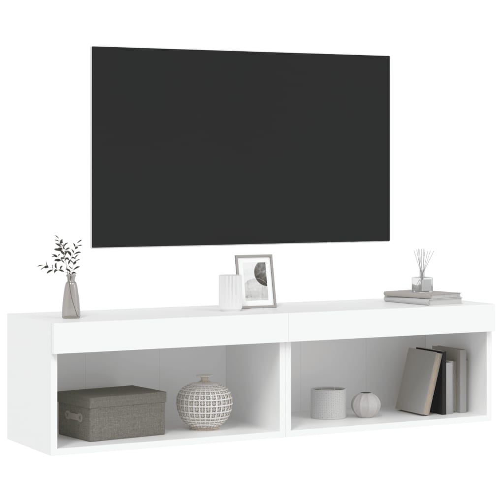 vidaXL Comode TV cu lumini LED, 2 buc., alb, 60x30x30 cm