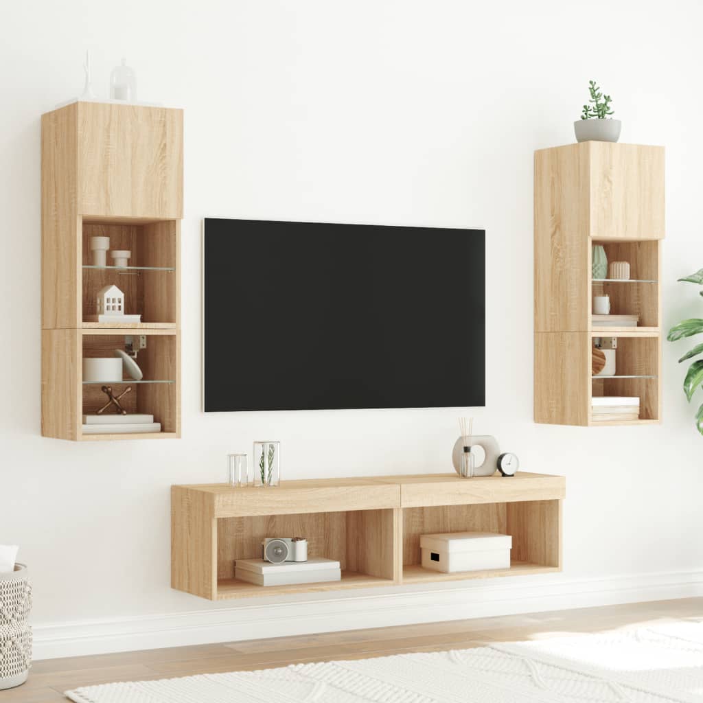 vidaXL Comodă TV cu lumini LED, stejar sonoma, 60x30x30 cm