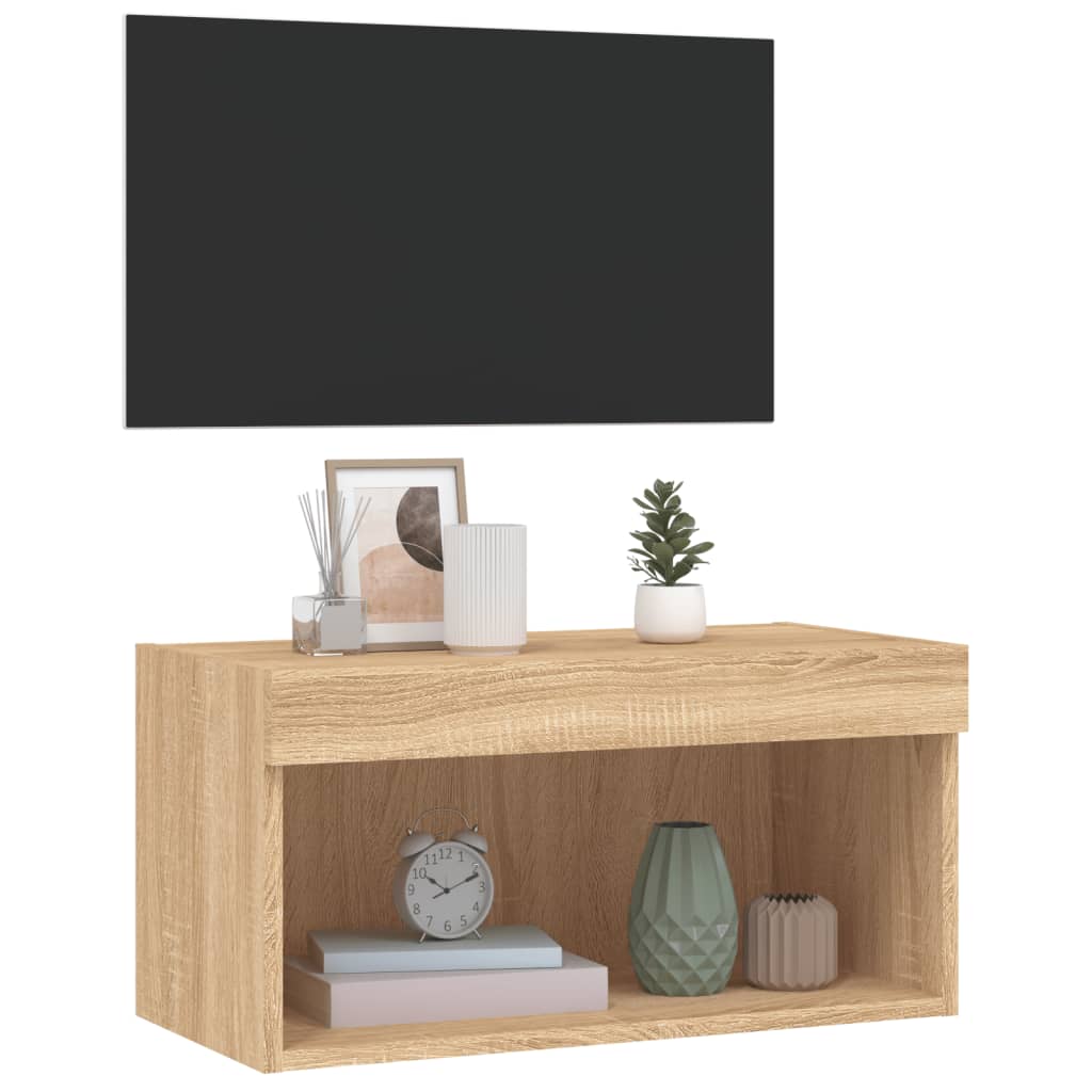 vidaXL Comodă TV cu lumini LED, stejar sonoma, 60x30x30 cm