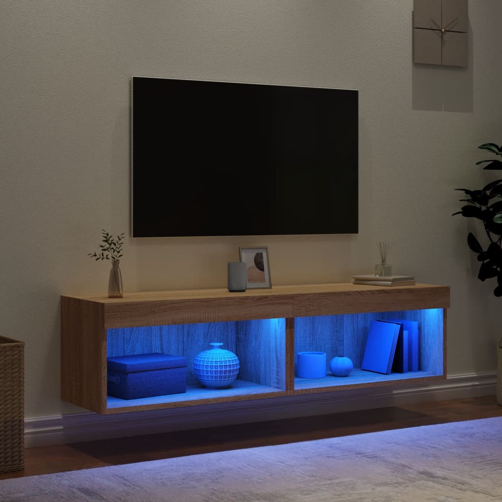 vidaXL Comode TV cu lumini LED, 2 buc., stejar sonoma, 60x30x30 cm