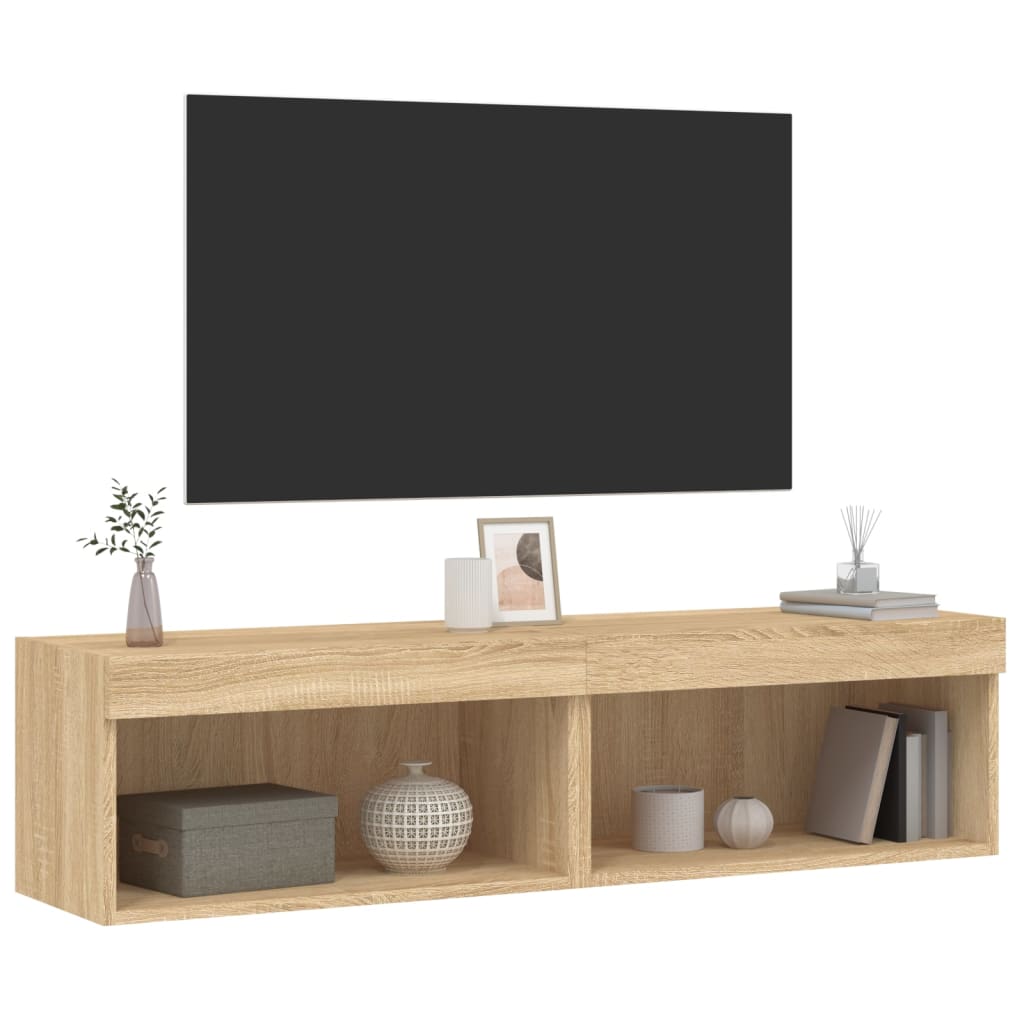 vidaXL Comode TV cu lumini LED, 2 buc., stejar sonoma, 60x30x30 cm