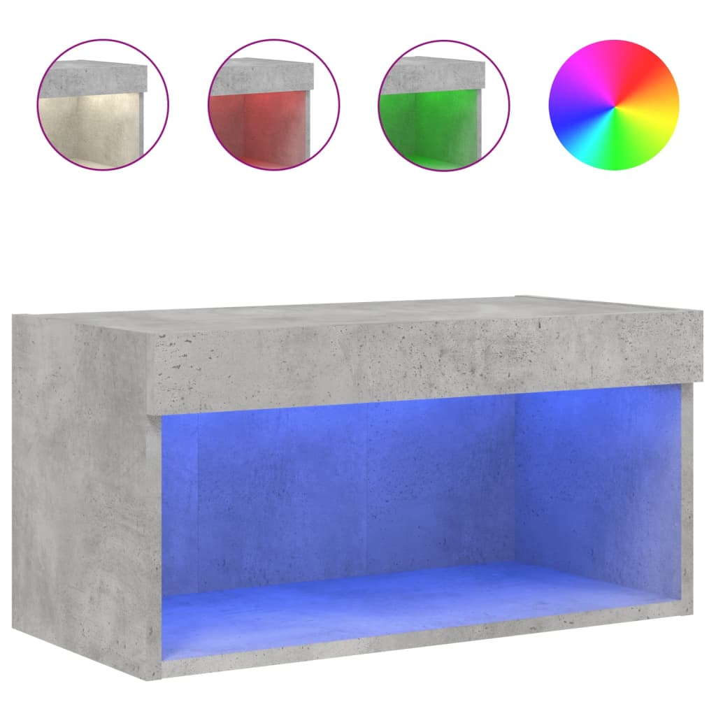 vidaXL Comodă TV cu lumini LED, gri beton, 60x30x30 cm vidaXL Comodă TV cu lumini LED, gri beton, 60x30x30 cm