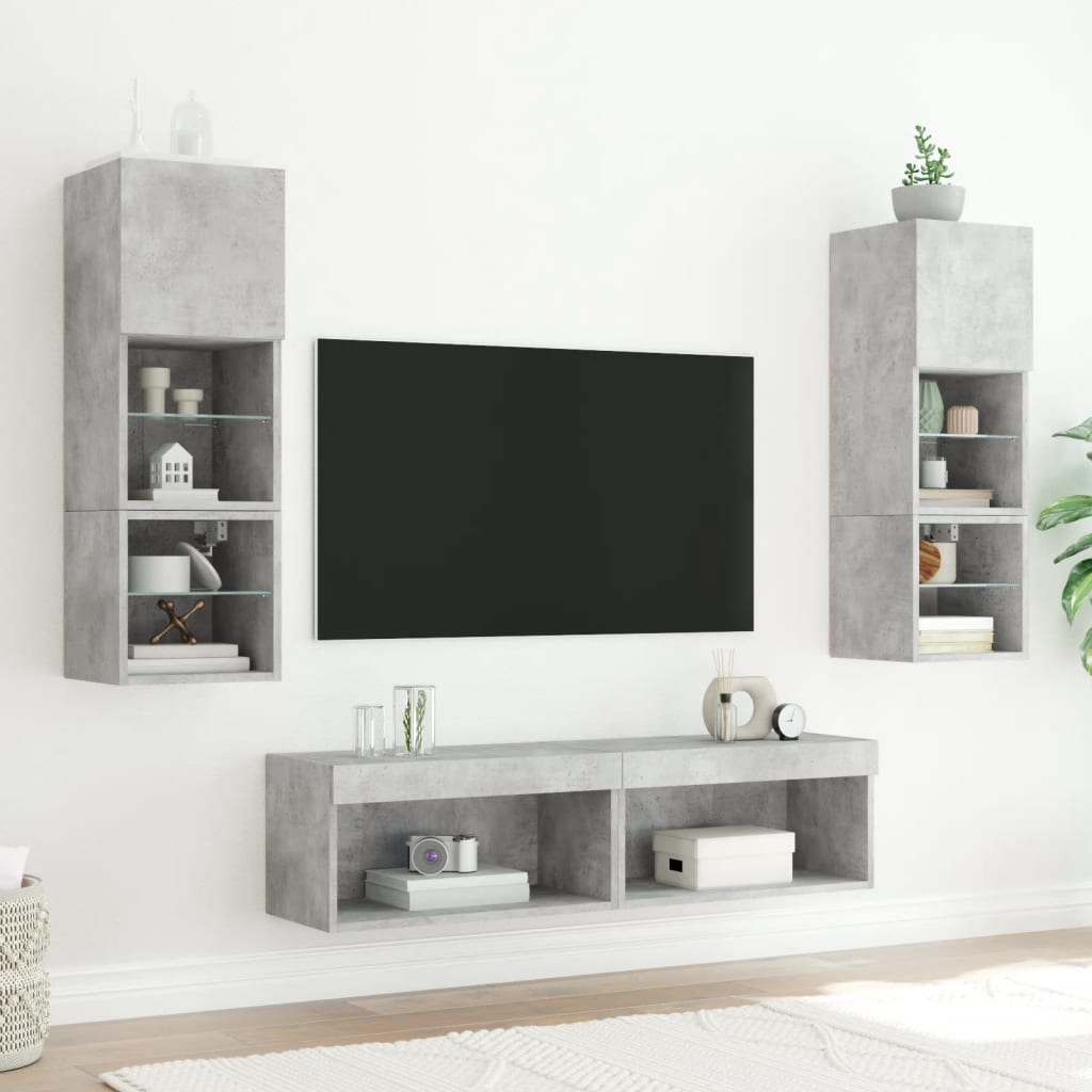 vidaXL Comodă TV cu lumini LED, gri beton, 60x30x30 cm vidaXL Comodă TV cu lumini LED, gri beton, 60x30x30 cm