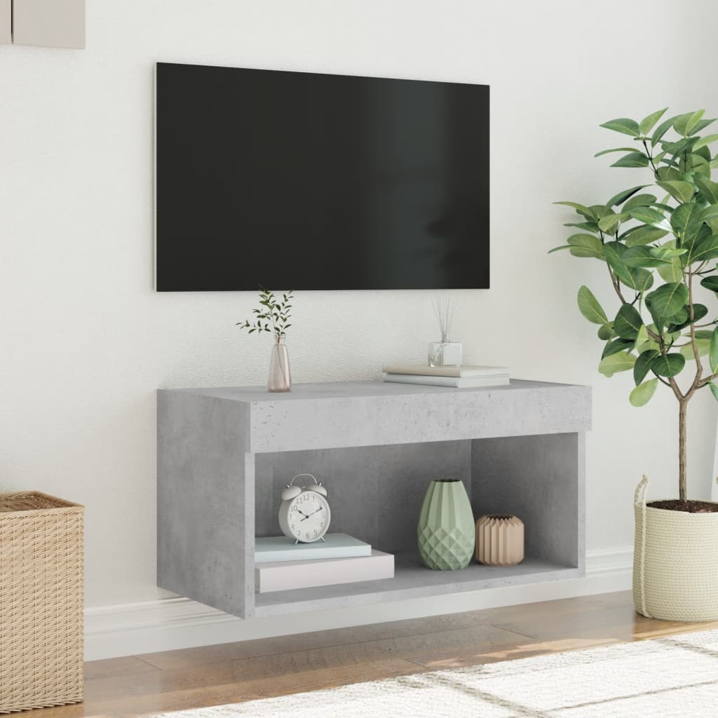 vidaXL Comodă TV cu lumini LED, gri beton, 60x30x30 cm vidaXL Comodă TV cu lumini LED, gri beton, 60x30x30 cm