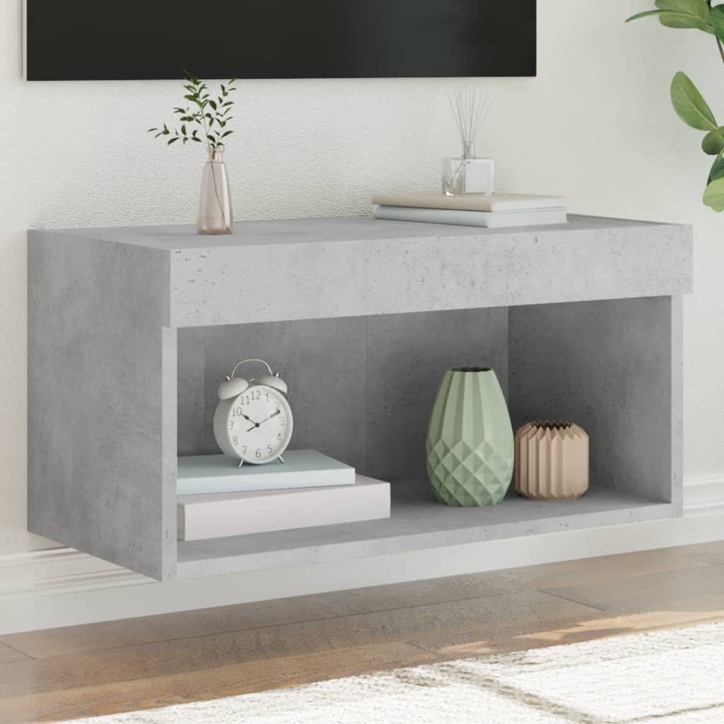vidaXL Comodă TV cu lumini LED, gri beton, 60x30x30 cm vidaXL Comodă TV cu lumini LED, gri beton, 60x30x30 cm