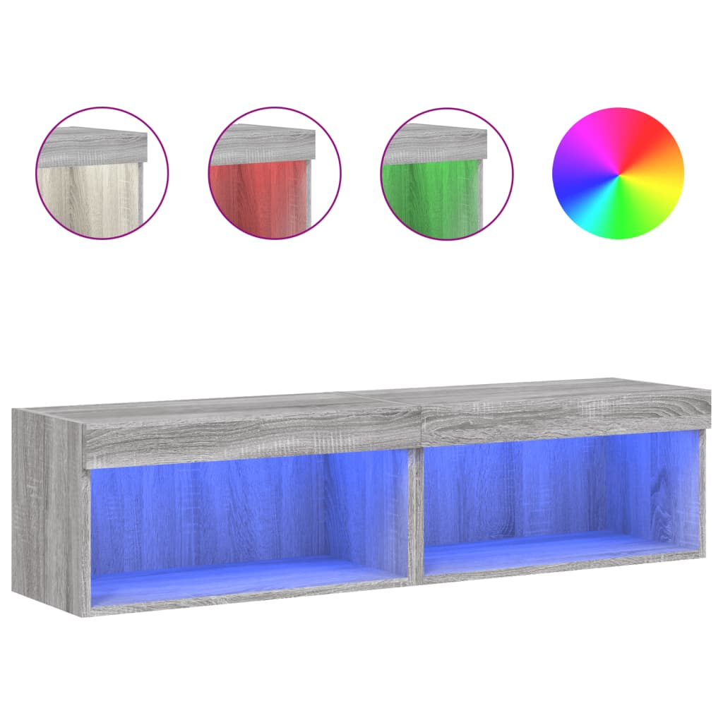 vidaXL Comode TV cu lumini LED, 2 buc., gri sonoma, 60x30x30 cm