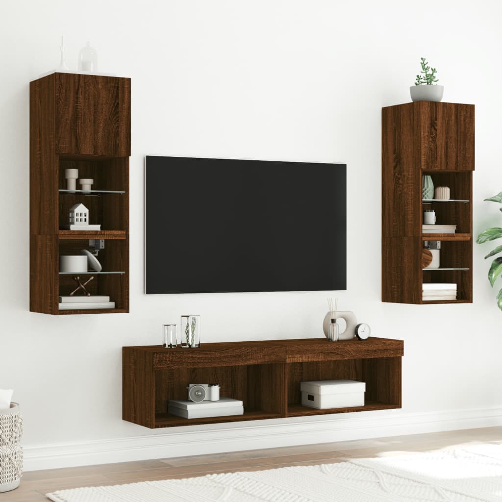 vidaXL Comodă TV cu lumini LED, stejar maro, 60x30x30 cm
