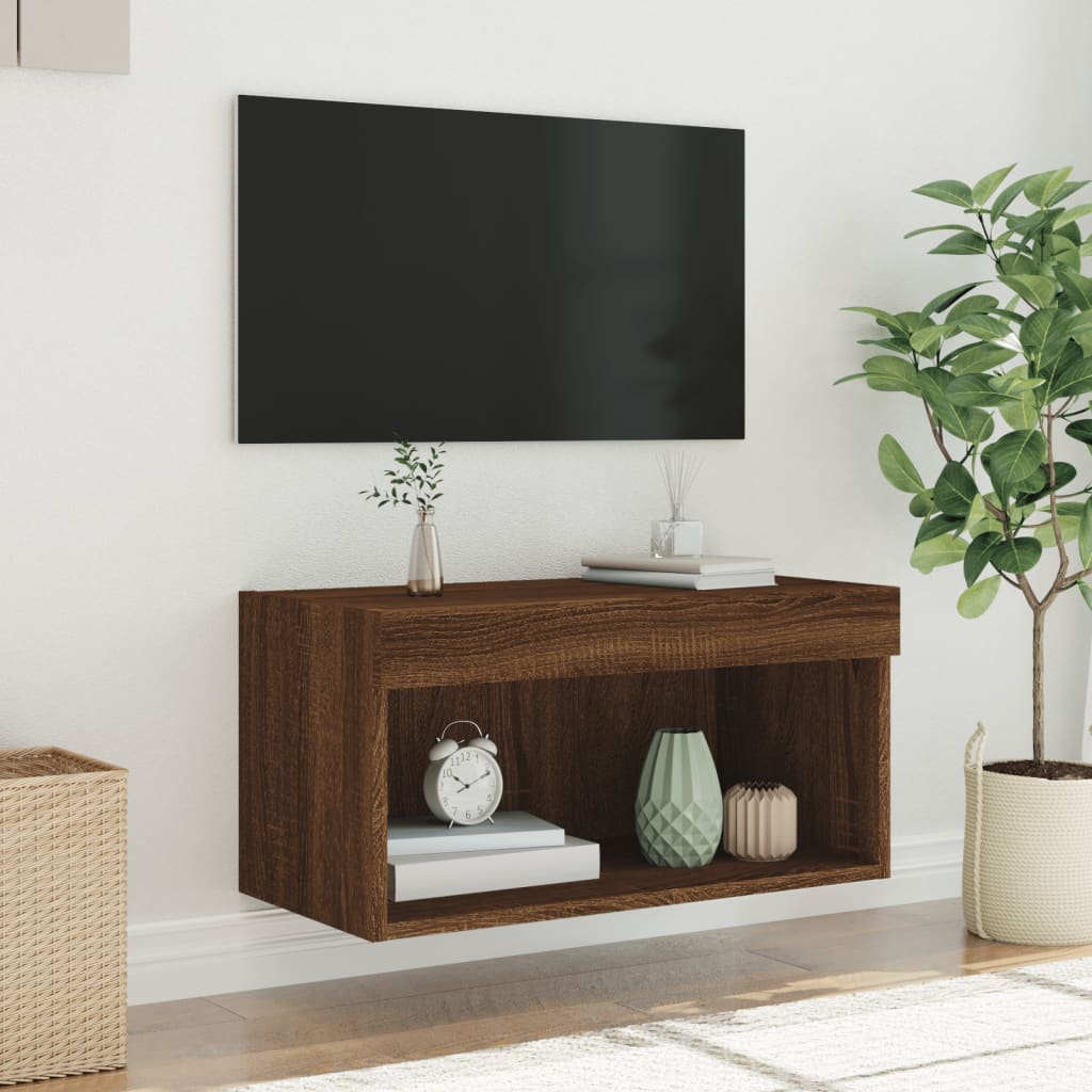 vidaXL Comodă TV cu lumini LED, stejar maro, 60x30x30 cm