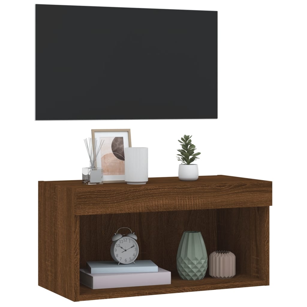 vidaXL Comodă TV cu lumini LED, stejar maro, 60x30x30 cm