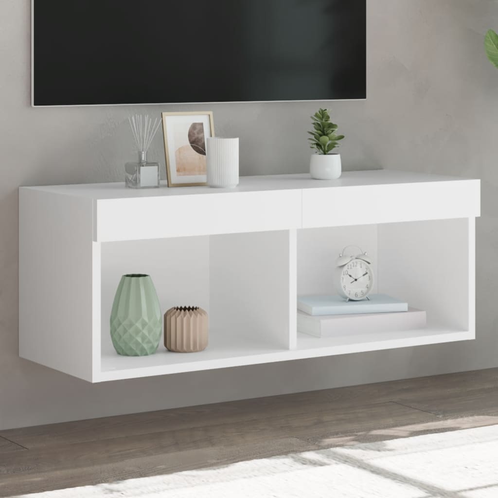 vidaXL Comodă TV cu lumini LED, alb, 80x30x30 cm vidaXL Comodă TV cu lumini LED, alb, 80x30x30 cm