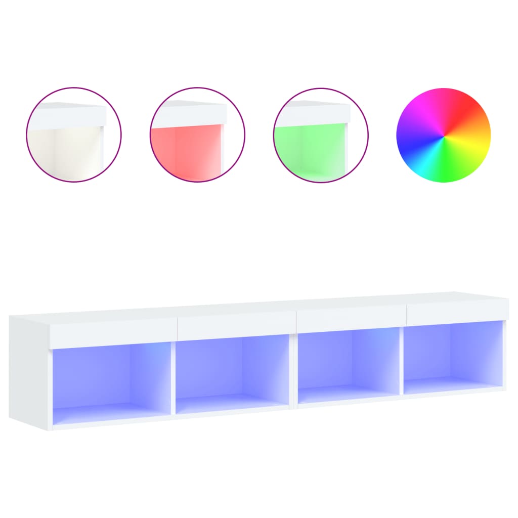 vidaXL Comode TV cu lumini LED, 2 buc., alb, 60x30x30 cm