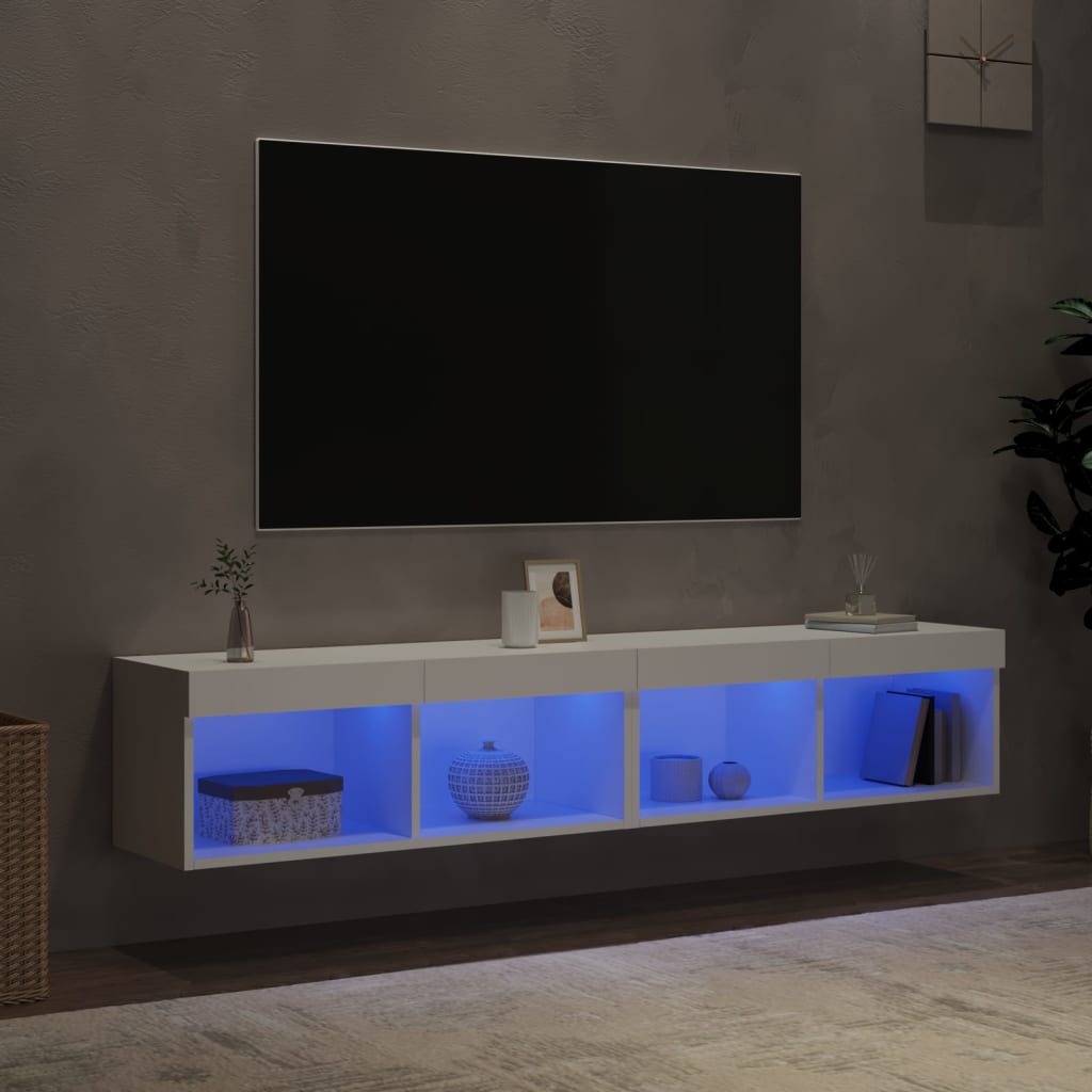 vidaXL Comode TV cu lumini LED, 2 buc., alb, 60x30x30 cm