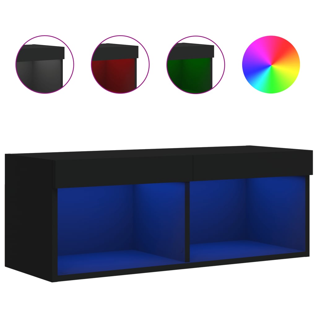 vidaXL Comodă TV cu lumini LED, negru, 80x30x30 cm