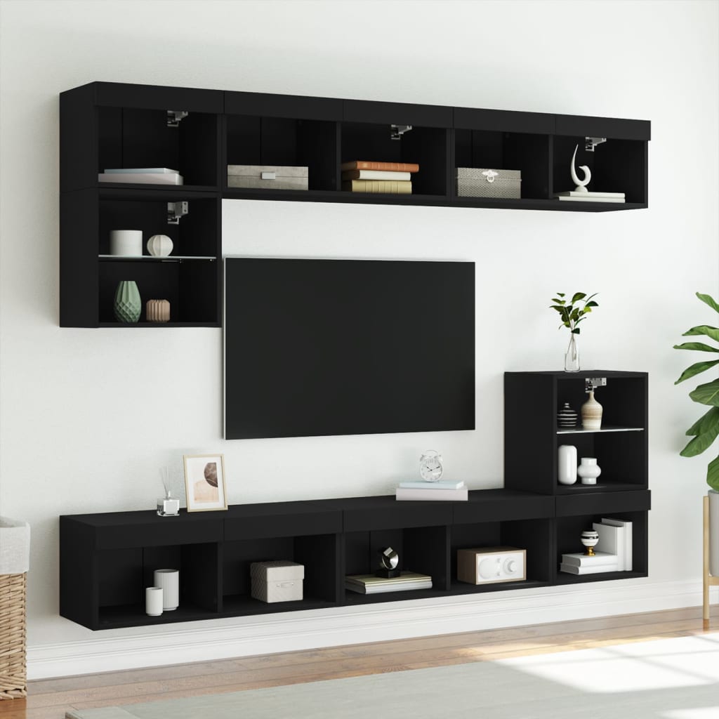 vidaXL Comodă TV cu lumini LED, negru, 80x30x30 cm