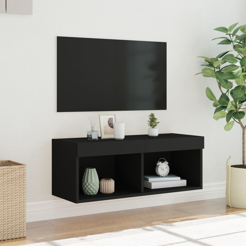 vidaXL Comodă TV cu lumini LED, negru, 80x30x30 cm