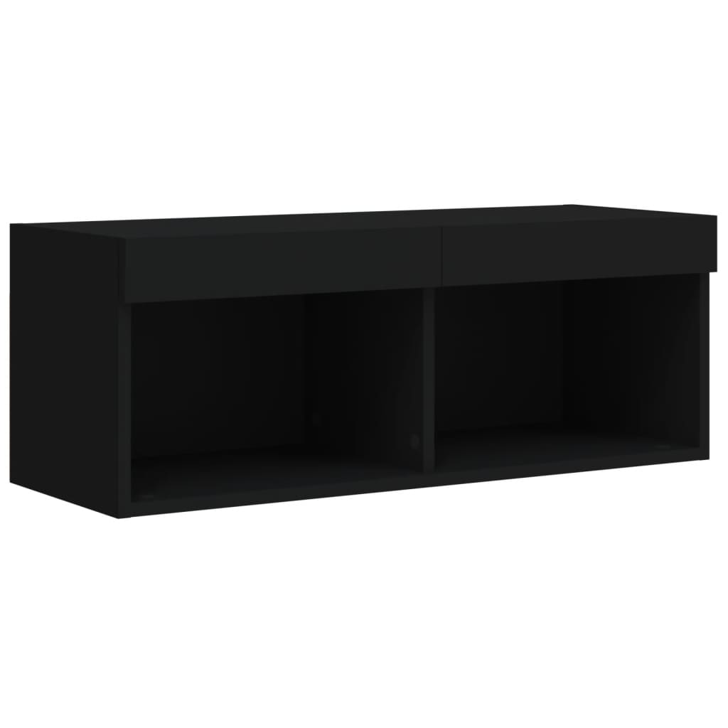 vidaXL Comodă TV cu lumini LED, negru, 80x30x30 cm