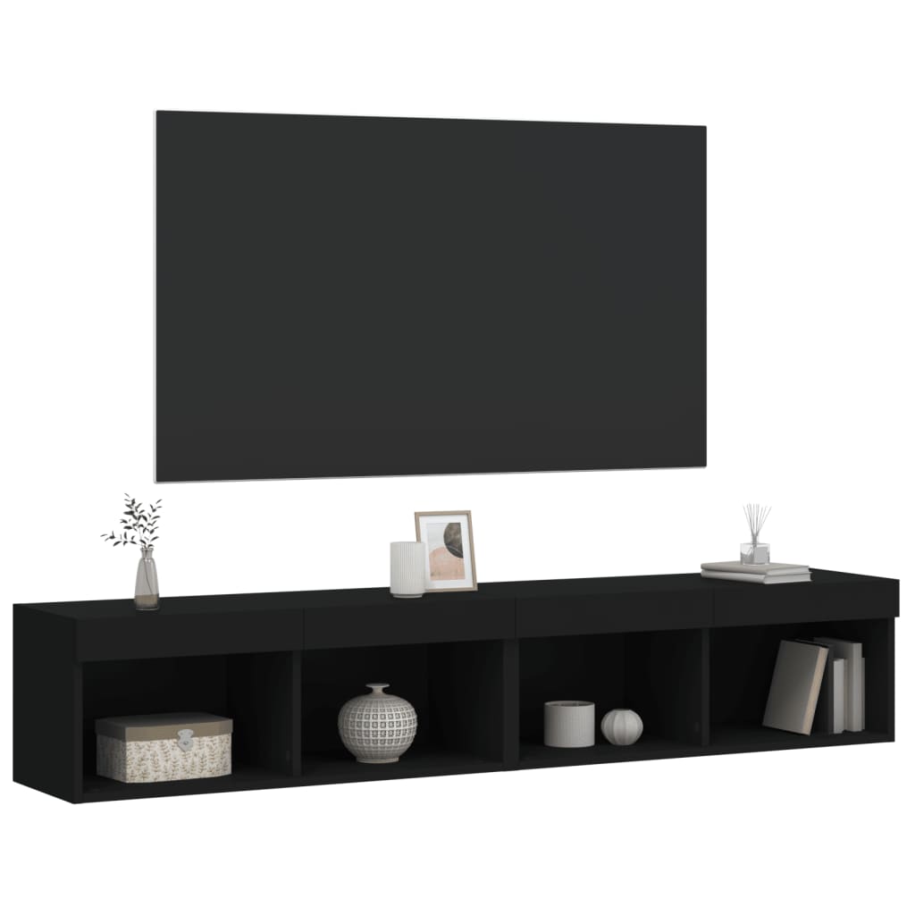 vidaXL Comode TV cu lumini LED, 2 buc., negru, 60x30x30 cm