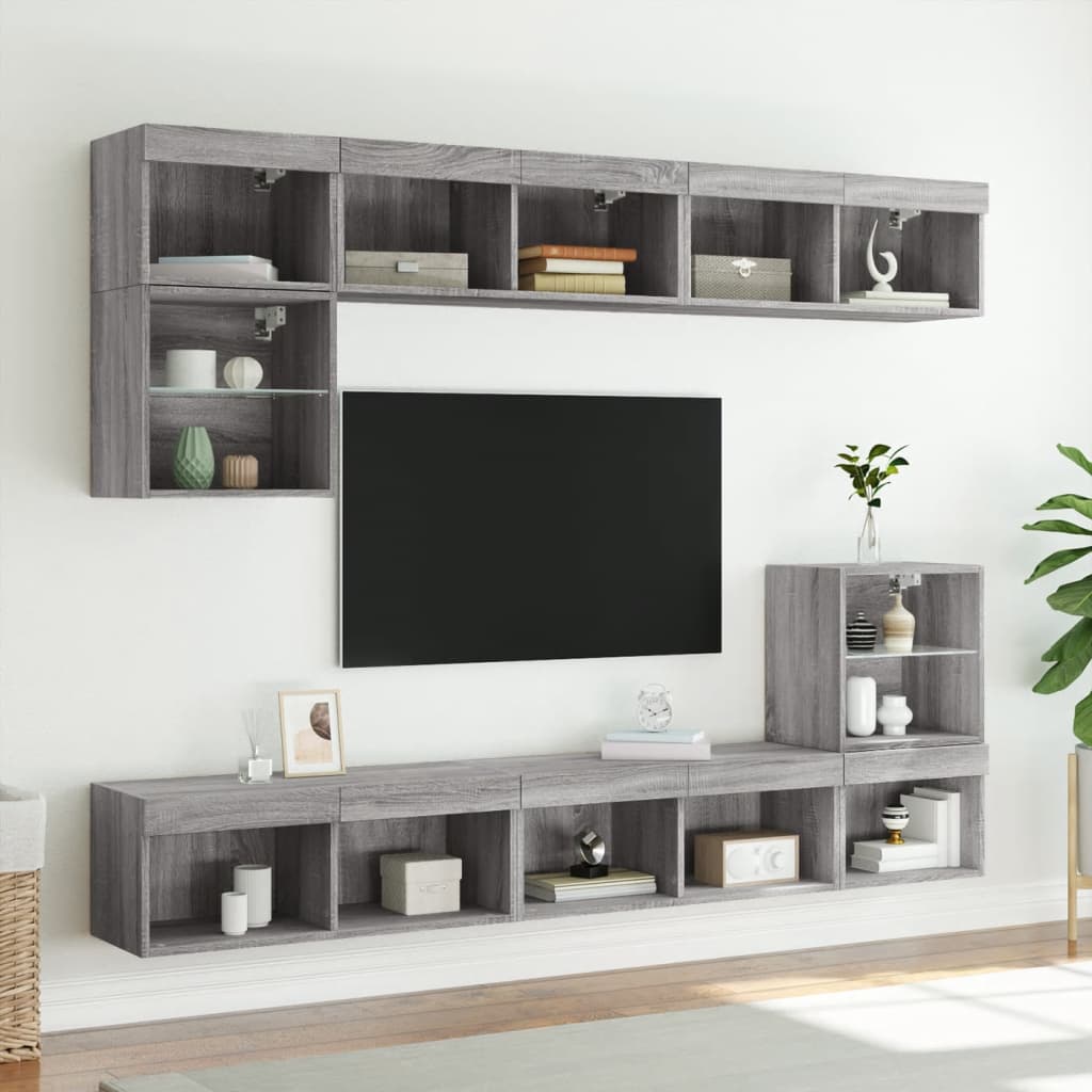 vidaXL Comodă TV cu lumini LED, gri sonoma, 80x30x30 cm vidaXL Comodă TV cu lumini LED, gri sonoma, 80x30x30 cm