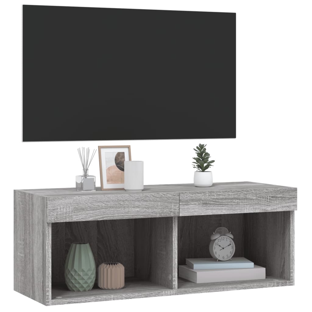 vidaXL Comodă TV cu lumini LED, gri sonoma, 80x30x30 cm vidaXL Comodă TV cu lumini LED, gri sonoma, 80x30x30 cm