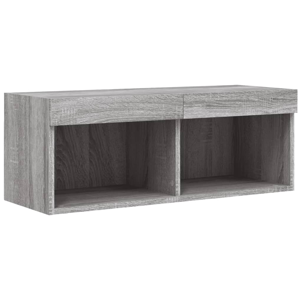 vidaXL Comodă TV cu lumini LED, gri sonoma, 80x30x30 cm vidaXL Comodă TV cu lumini LED, gri sonoma, 80x30x30 cm