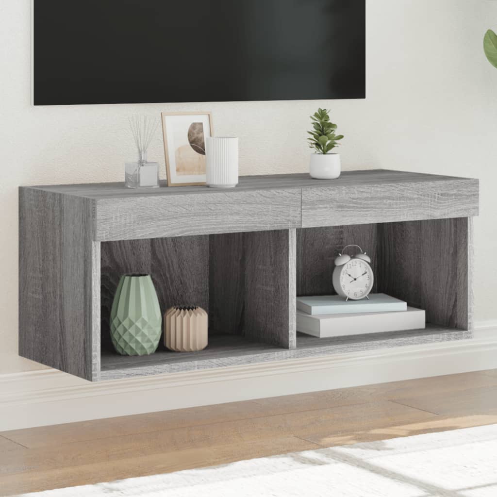 vidaXL Comodă TV cu lumini LED, gri sonoma, 80x30x30 cm vidaXL Comodă TV cu lumini LED, gri sonoma, 80x30x30 cm