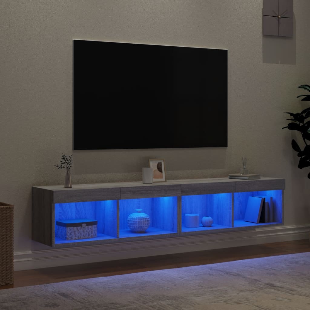 vidaXL Comode TV cu lumini LED, 2 buc., gri sonoma, 80x30x30 cm