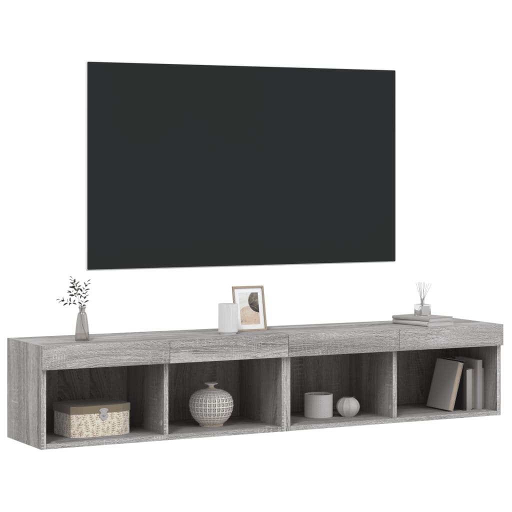 vidaXL Comode TV cu lumini LED, 2 buc., gri sonoma, 80x30x30 cm