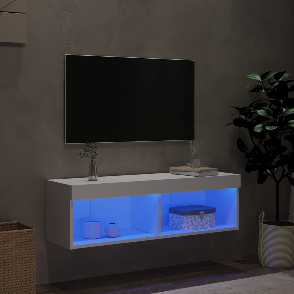 vidaXL Comodă TV cu lumini LED, alb, 100x30x30 cm