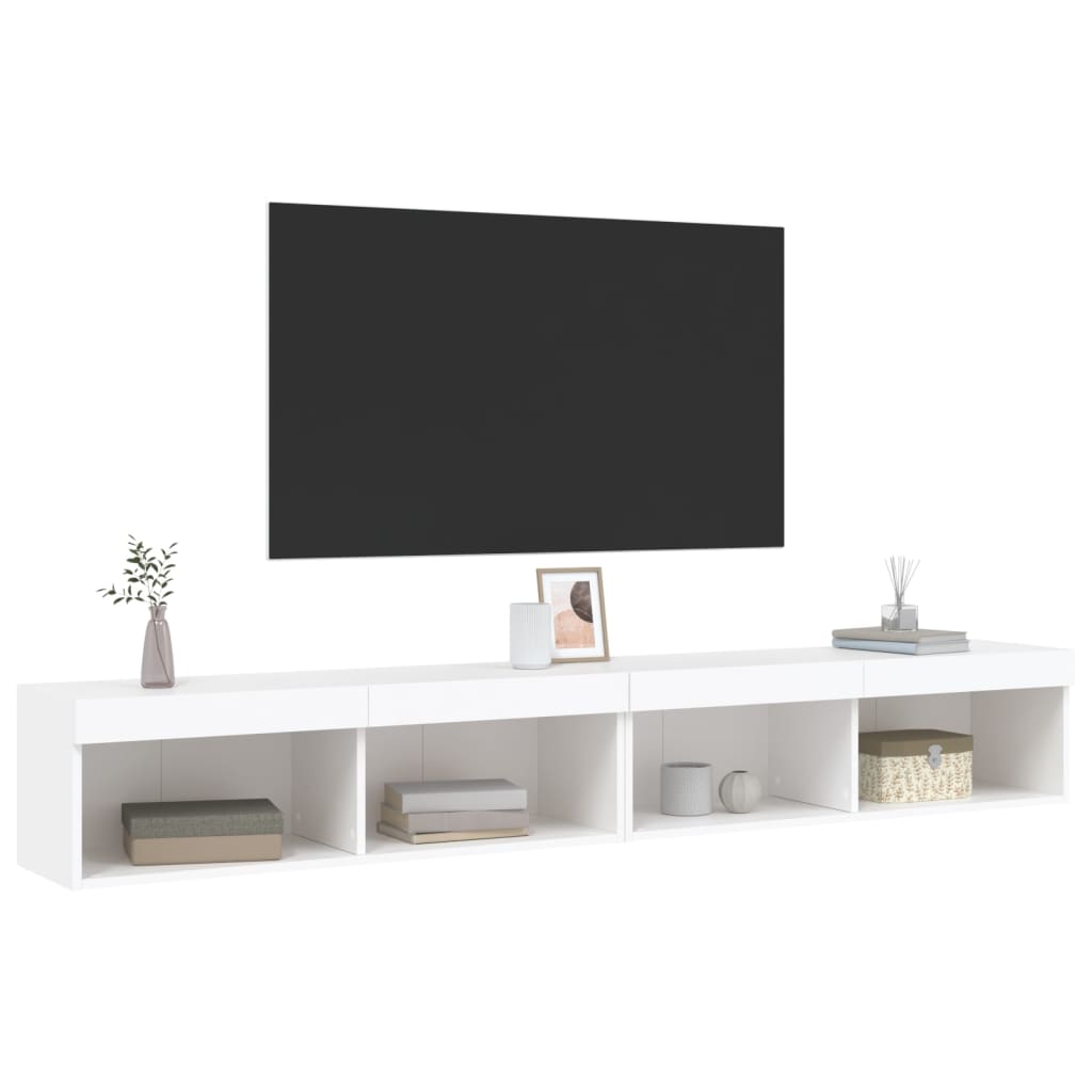 vidaXL Comode TV cu lumini LED, 2 buc., alb, 100x30x30 cm