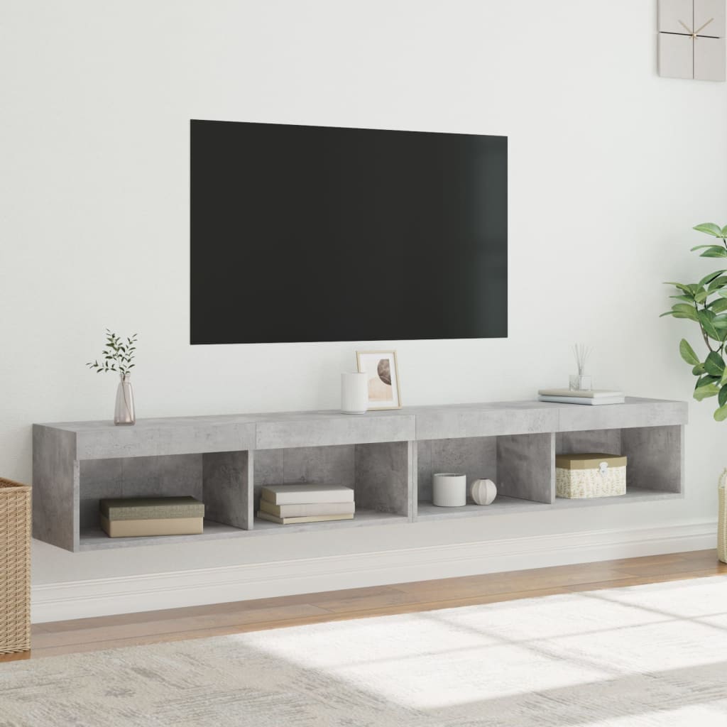vidaXL Comode TV cu lumini LED, 2 buc., gri beton, 100x30x30 cm