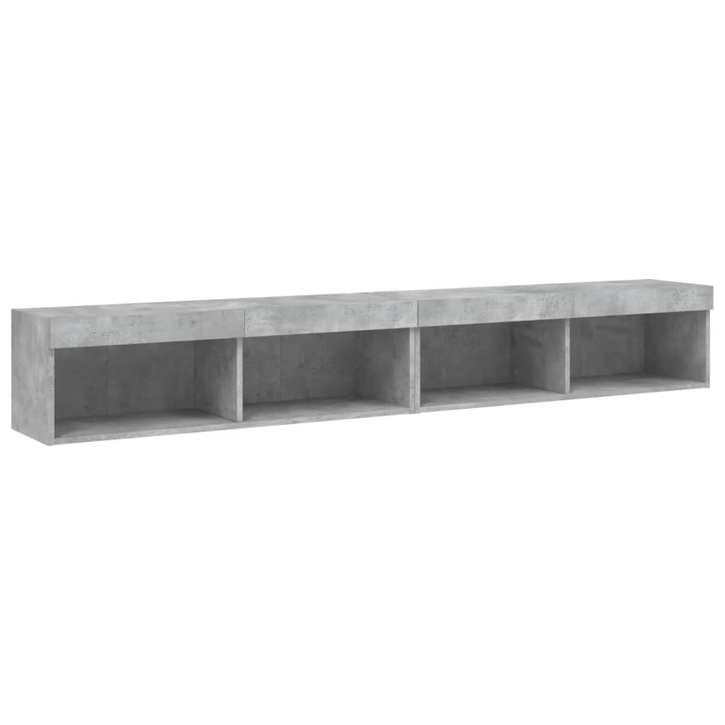 vidaXL Comode TV cu lumini LED, 2 buc., gri beton, 100x30x30 cm