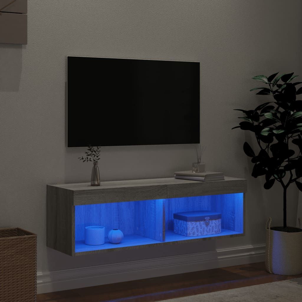 vidaXL Comodă TV cu lumini LED, gri sonoma, 100x30x30 cm