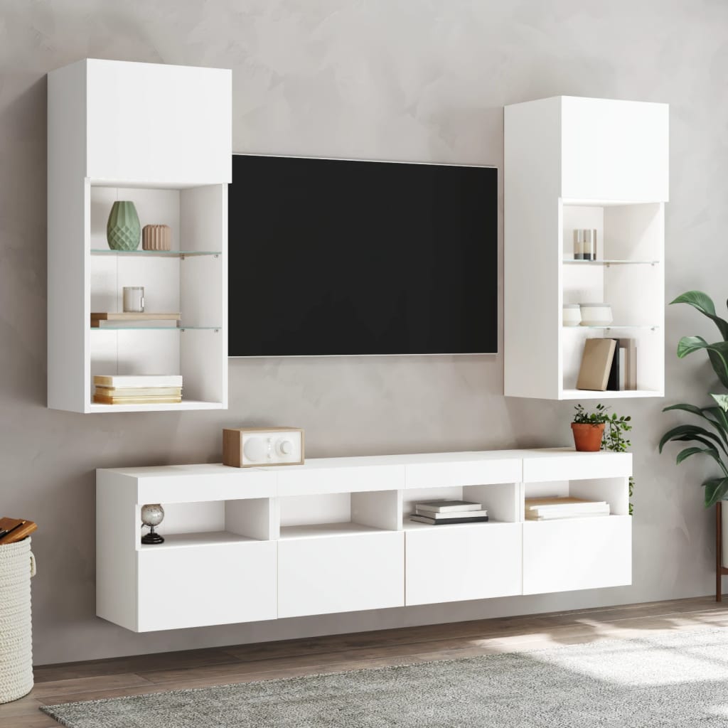 vidaXL Comodă TV de perete cu lumini LED, alb, 40x30x40 cm vidaXL Comodă TV de perete cu lumini LED, alb, 40x30x40 cm