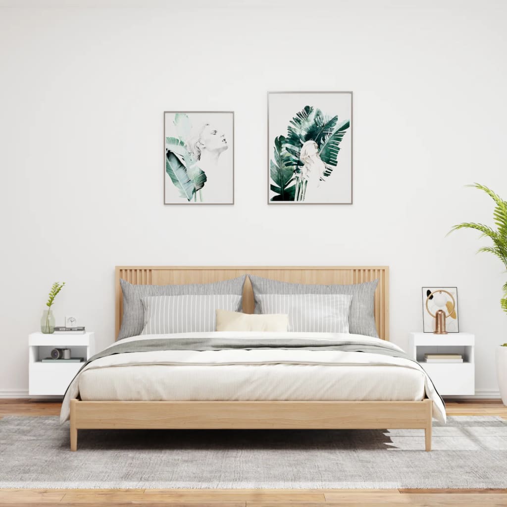 vidaXL Comode TV de perete cu lumini LED, 2 buc., alb, 40x30x40 cm
