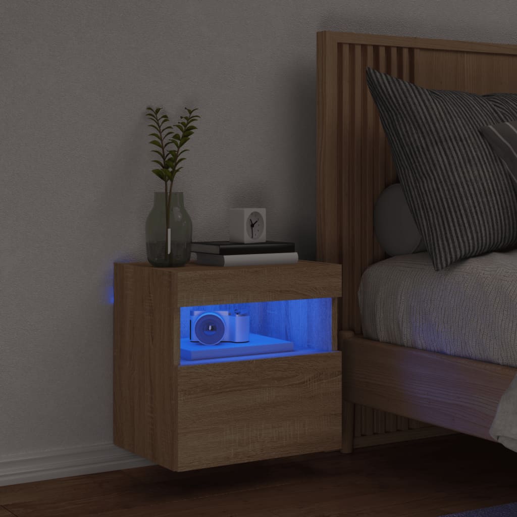 vidaXL Comodă TV de perete cu lumini LED, stejar sonoma, 40x30x40 cm vidaXL Comodă TV de perete cu lumini LED, stejar sonoma, 40x30x40 cm
