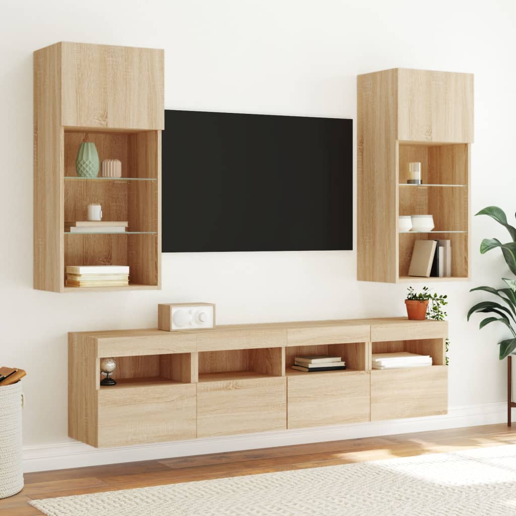 vidaXL Comodă TV de perete cu LED, 2 buc. stejar sonoma, 40x30x40 cm vidaXL Comodă TV de perete cu LED, 2 buc. stejar sonoma, 40x30x40 cm